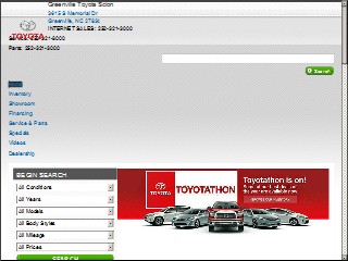 Web site www.greenvilletoyota.com, Greenville Toyota