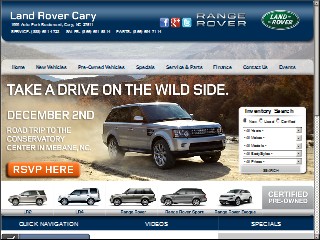 Web site www.landrovercary.com, Jaguar Land Rover Cary