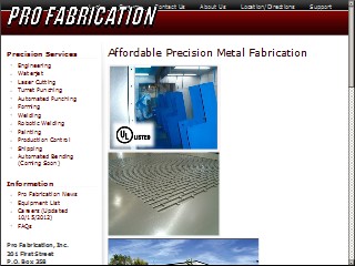 Web site www.pro-fabrication.com, Pro-Fabrication